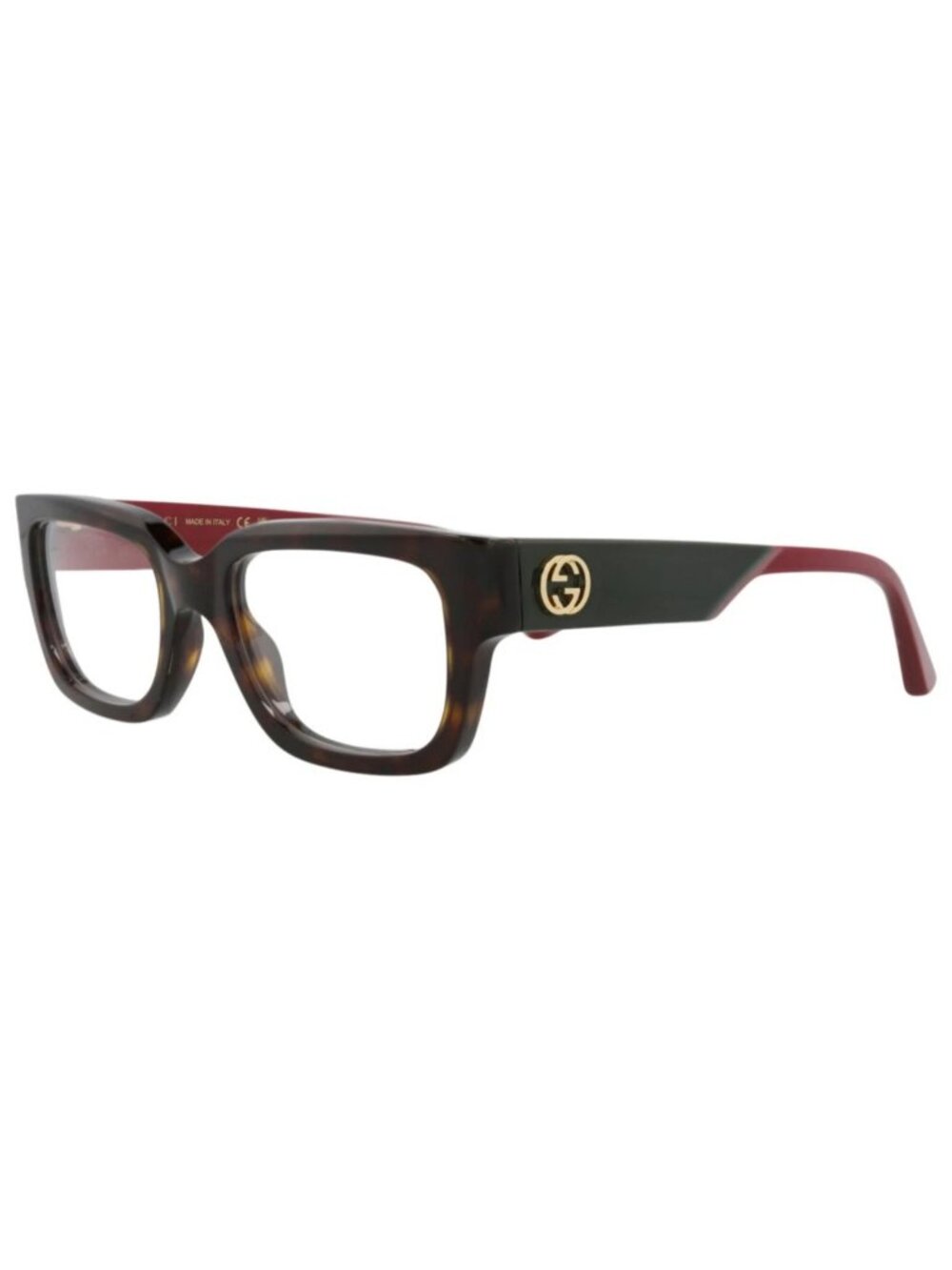 New Gucci Women's Eyeglasses Square Rectangle Recycled Acetate Frame Havana Red
